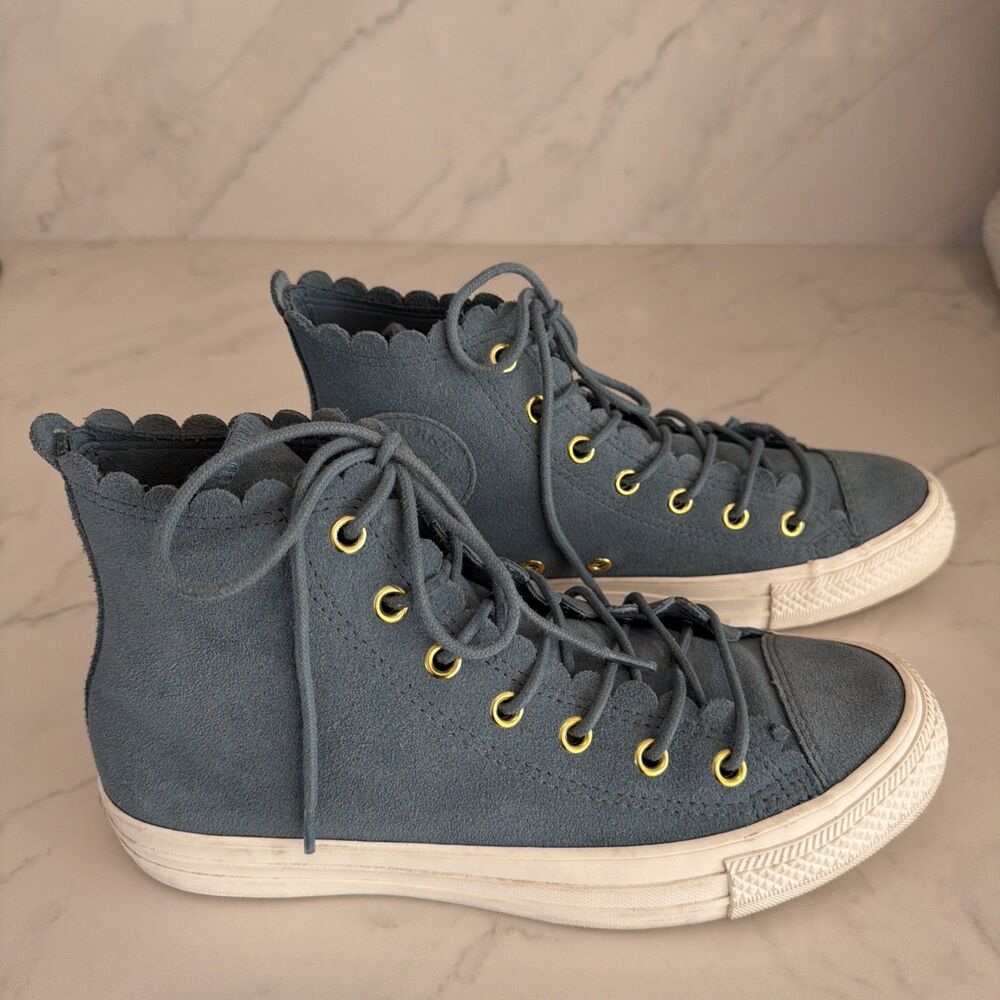 Rare Converse Chuck Taylor All Star Hi Frilly Thrills Blue Suede 7 Coquette - Picture 2 of 8